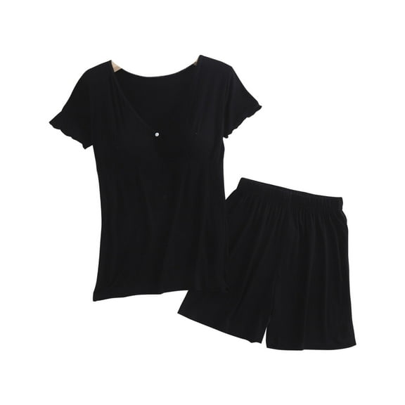 XFYSSS Women's V-neck Short Sleeved Postpartum Clothing For Pregnant Women Breastfeeding Dress Home Clothing Short Sleeved V-neck Dress Pregnant Womens Modal Set