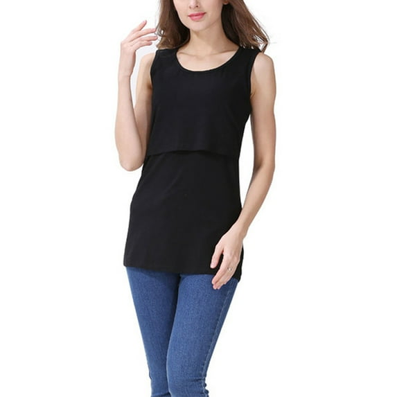 XFYSSS Womens Summer Maternity Nursing Tank Tops Sleeveless Double Layer Breastfeeding Shirt Comfy Pregnancy Clothes Maternity Vest Round Neck Vest