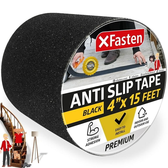 XFasten Anti-Slip Tape, Black, 4" x 15 Feet, Non-Slip Safety Tape