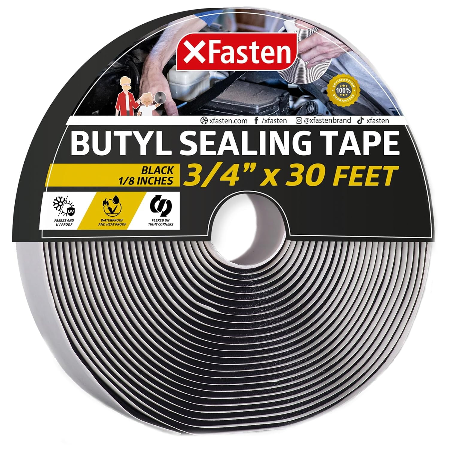XFasten Black Butyl Seal Tape, 3/4" x 30 ft, 1/8" Thick, Waterproof, Flexible