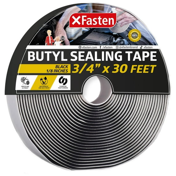 XFasten Black Butyl Seal Tape, 3/4" x 30 ft, 1/8" Thick, Waterproof, Flexible