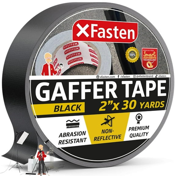 XFasten Black Gaffer Tape, 2" x 30 yd, Heavy-Duty, Residue-Free