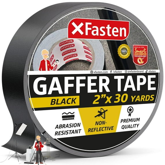 XFasten Black Gaffer Tape, 2" x 30 yd, Heavy-Duty, Residue-Free