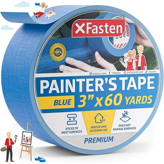 XFasten Blue Painter's Tape, 60-Day UV Resistant, Matte Blue