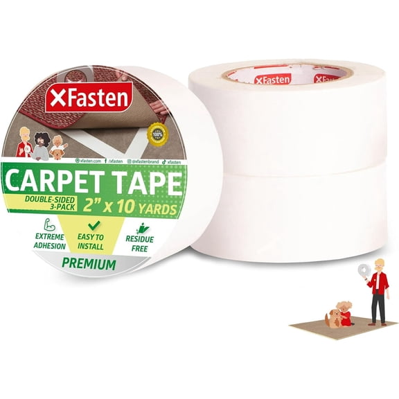 XFasten Carpet Tape, 2-inch x 10 Yards, 3 Pack for underlayments, hardwood, and vinyl flooring
