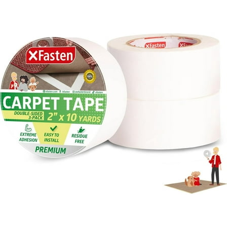 XFasten Carpet Tape, 2-inch x 10 Yards, 3 Pack for underlayments, hardwood, and vinyl flooring