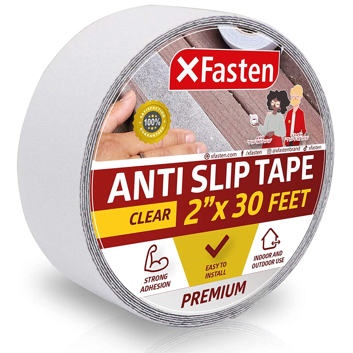 XFasten Clear Anti Slip Tape, 2Inch by 30Foot Transparent Non Slip Grip Tape for Stairs, Decks