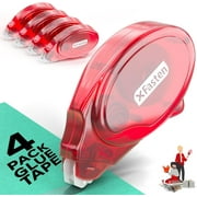 XFasten Double-Sided Adhesive Roller, 8mm x 30 Ft, 4 Pack, Red Shell with Clear Tape, Permanent