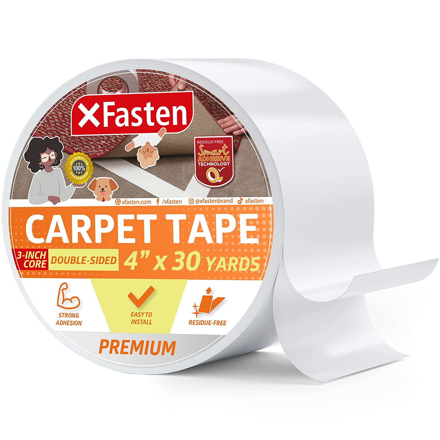 XFasten Double Sided Carpet Tape for Area Rugs and Carpets, Removable, 4  Inches x 30 Yards Super Strong and Heavy-Duty Rug Tape for Carpet to Floor  and Rug to Carpet Applications 