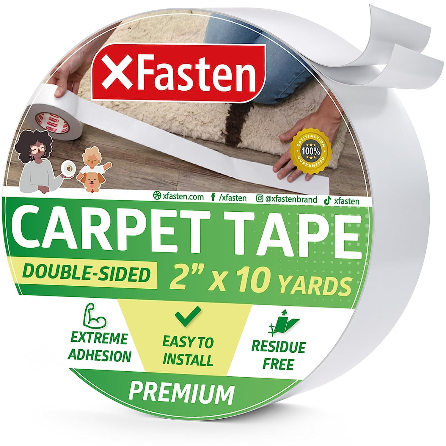 XFasten Double Sided Sticky Tape, Removable, 4-Inches x 20-Yards, Single Roll Ideal As A Anti-Scratch Cat Training Tape, Holding Carpets, and Woodwork DST420