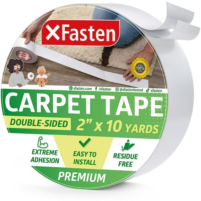 XFasten Double Sided Carpet Tape for Area Rugs and Carpets, Removable and Hardwood Safe, 2