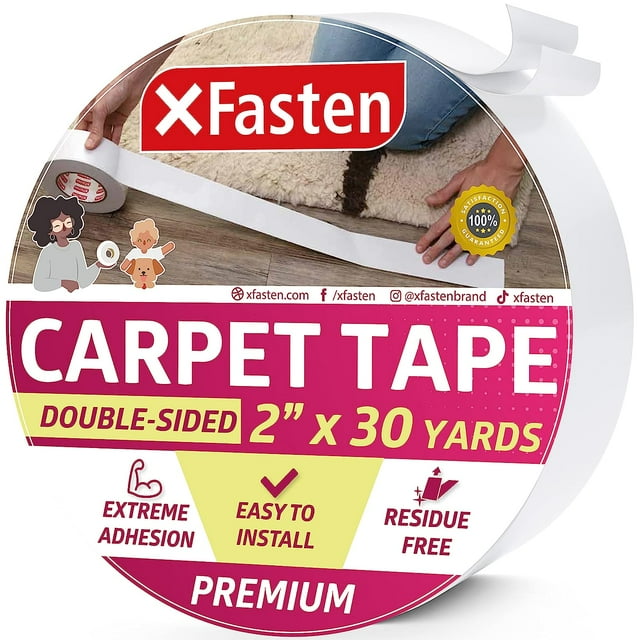 XFasten Double Sided Carpet Tape Heavy Duty 2” x 30 yds ResidueFree