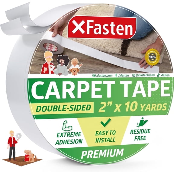 XFasten Double Sided Carpet Tape for Area Rugs and Carpets, Removable and Hardwood Safe, 2 Inches x 10 Yards