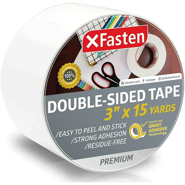 XFasten Double Sided Tape, Removable, 3Inch by 15Yards, Single Roll, ResidueFree and Surface