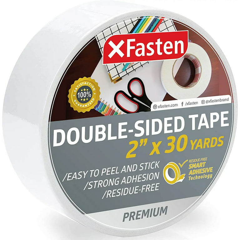 XFasten Double Sided Tape, White, Removable and Residue-free, 2-Inch x 30  Yards, Surface safe Two-Sided Sticky Adhesive Tape for Wall, Floor,  Clothes