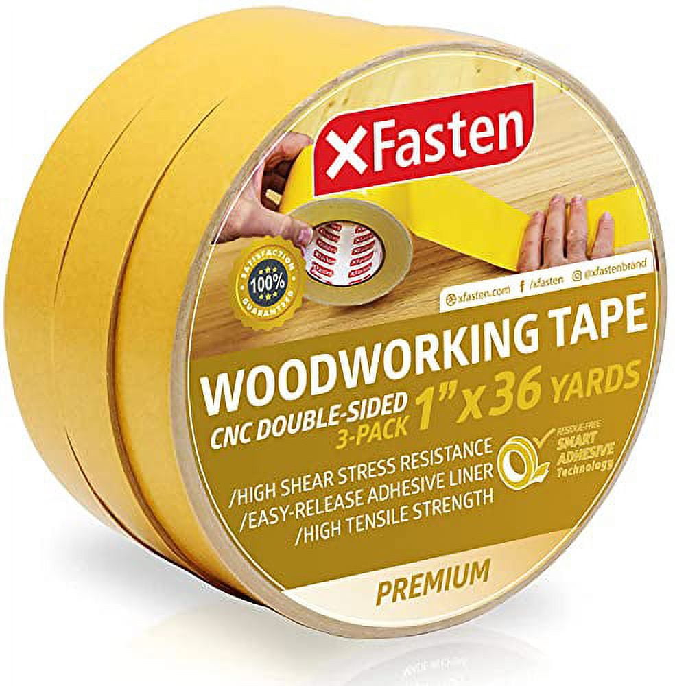 LLPT Double Sided Woodworking Tape 2 Pack 1 inch x 36 Yards Each Roll Double Face Turner Tape for CNC and Wood Template Removable Residue Free 402-006