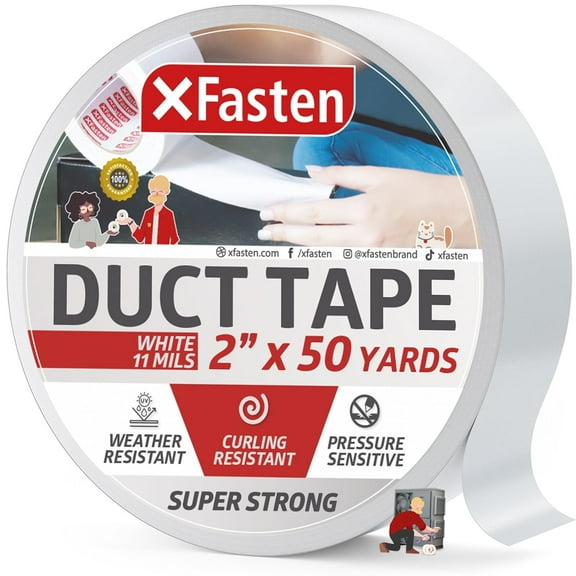XFasten Duct Tape, White, 2" x 50 Yards, Heavy Duty Cloth Tape