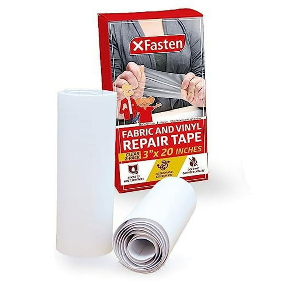 XFasten Fabric and Vinyl Repair Tape, Clear, 3" x 20", Waterproof Patch