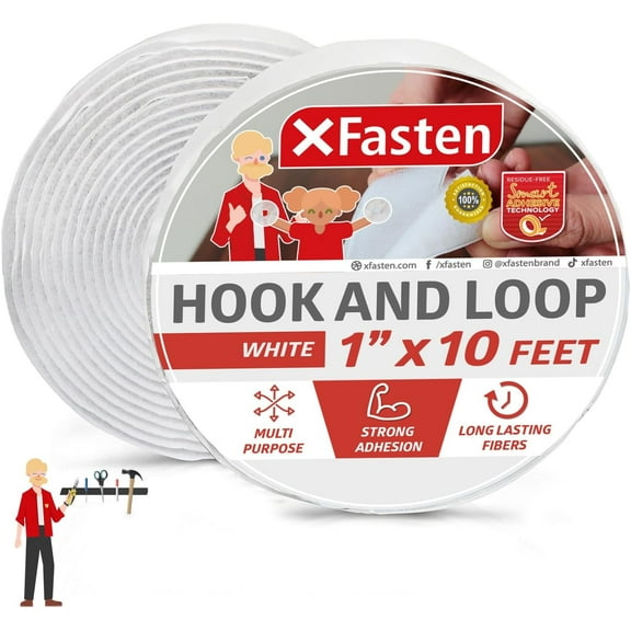 XFasten Hook and Loop Tape Self Adhesive 1 inch x 10 feet White Industrial Strength