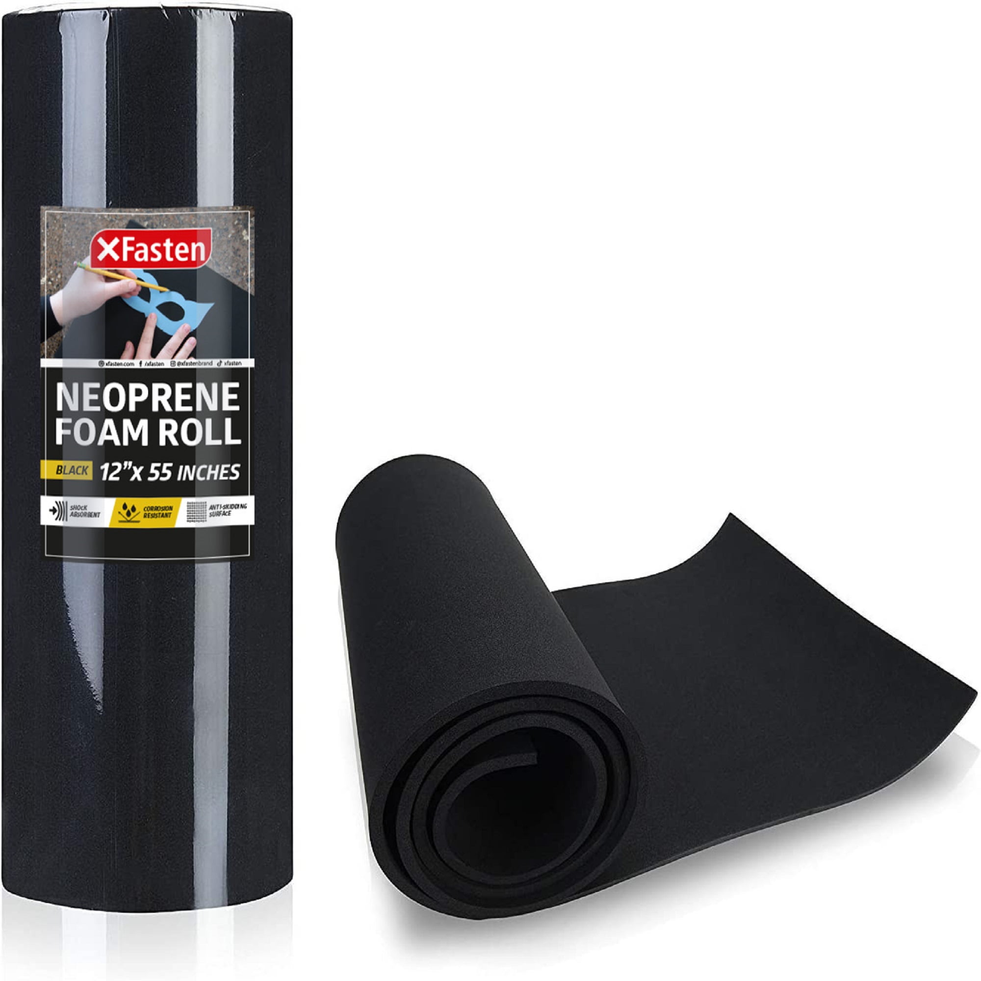 XFasten Neoprene Sponge Foam Rubber Sheet Roll, Black, 1/4