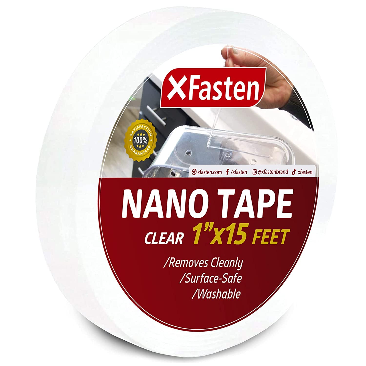 XFasten Reusable Double-Sided Nano Tape, 1-Inch x 15 Feet