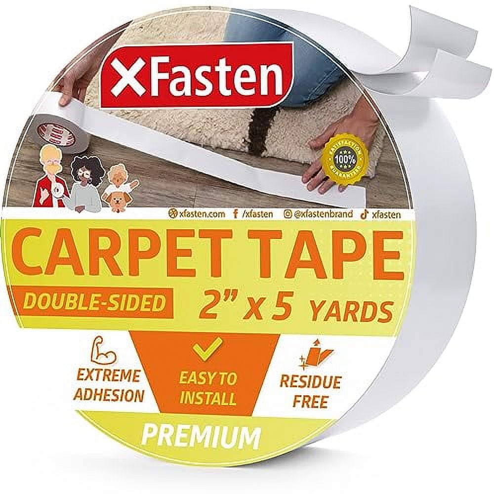 XFasten DoubleSided HeavyDuty Carpet Tape, 2" x 5 Yards, ResidueFree