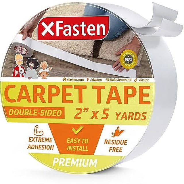XFasten DoubleSided HeavyDuty Carpet Tape, 2" x 5 Yards, ResidueFree