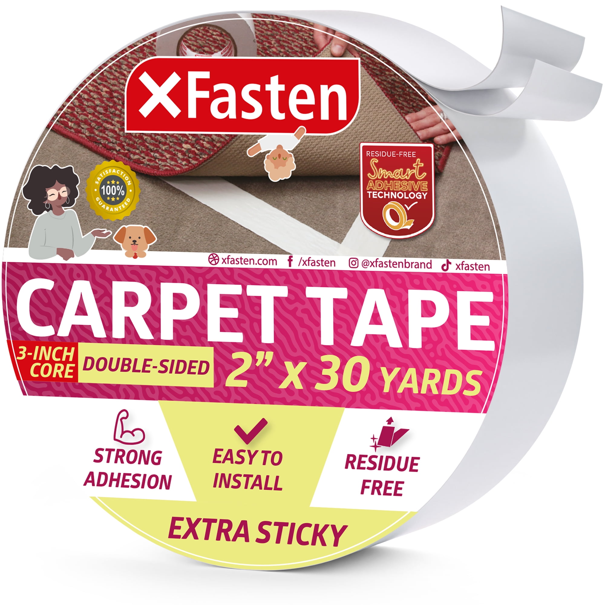 XFasten Super Strong Double Sided Carpet Tape Extra Sticky, 2inch by 30Yard, Heavy Duty Double