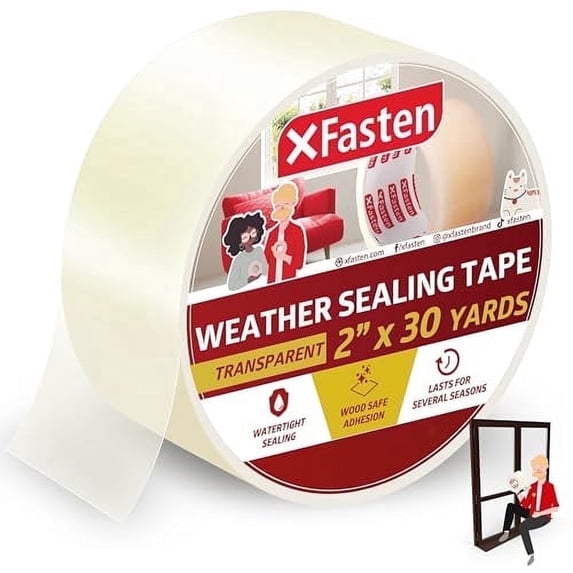 XFasten Window Weather Sealing Tape, Transparent, 2" x 30 Yards, Draft Stopper
