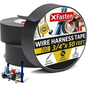 XFasten Wire Harness Tape Automotive Electrical 3/4 x 50 Feet Black Cloth High Temperature 3-Pack
