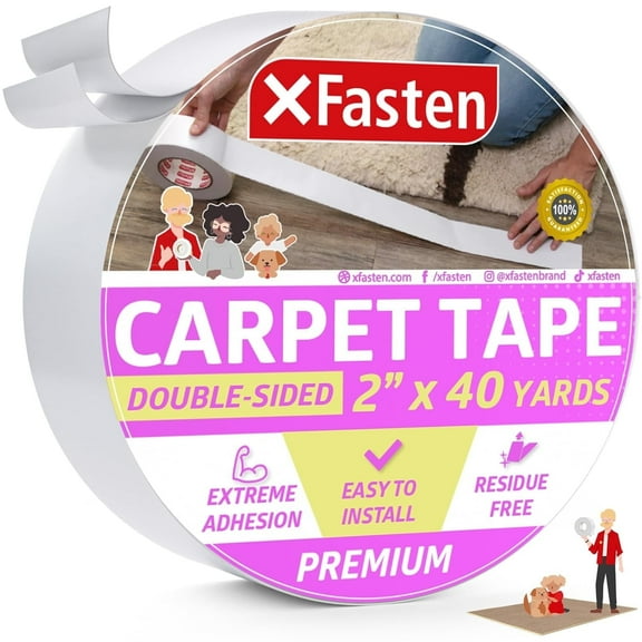 XFasten XF-CT-2x40yd-3in Carpet Tape Double-Sided Heavy Duty 2 x 40 Yards, White