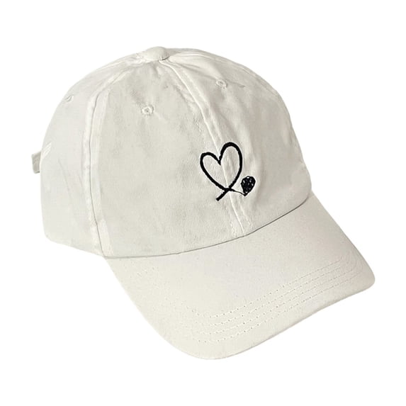 XFeng Beige Double Linked Heart Embroidery Baseball Cap, Solid Light Cream Adjustable Sweet Women Casual Dad Hat