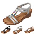 thumbnail image 1 of XFeng Bohemian Wedge Sandals for Women Colorful Rhinestone T-Strap Platform Shoes Anti- Elastic Ankle Strap Summer Daily Fashion Sandals, 1 of 6