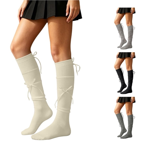 XFeng Bow Decor Knee High Socks Y2K Slouch Calf Socks for Women