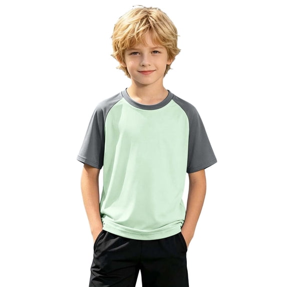 XFeng Boy's UPF 50 Rash Guard Swim Shirts Short Sleeve Sun Protection SPF Fishing Surfing Water Beach Shirts Quick Dry,Light Green,9-10 Years