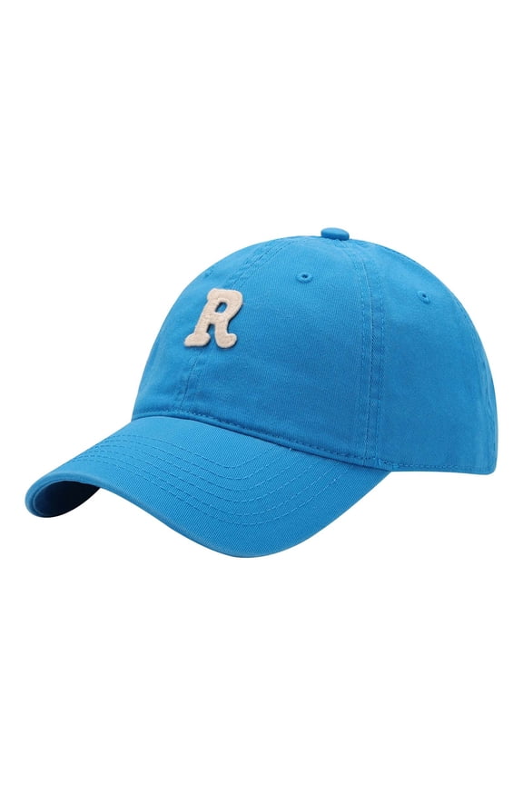 Bright Blue R Letter Patch Embroidery Baseball Cap, Solid Washed Cotton Adjustable Casual Unisex Dad Hat