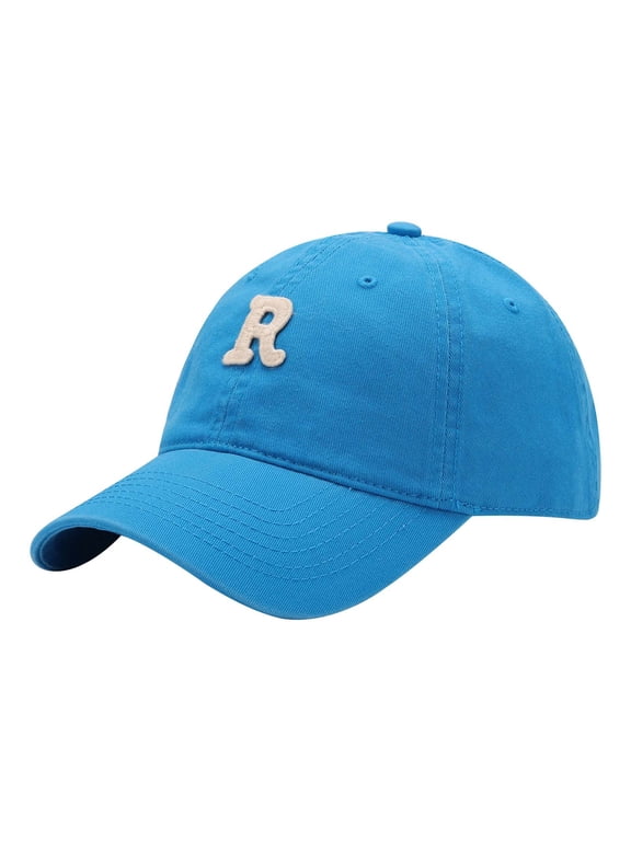 Bright Blue R Letter Patch Embroidery Baseball Cap, Solid Washed Cotton Adjustable Casual Unisex Dad Hat