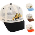 thumbnail image 1 of XFeng Excavator Embroidery Full Mesh Kids Baseball Cap, Two Tone Beige Mesh Black Brim Breathable Toddler Boys Sun Hat, 1 of 6