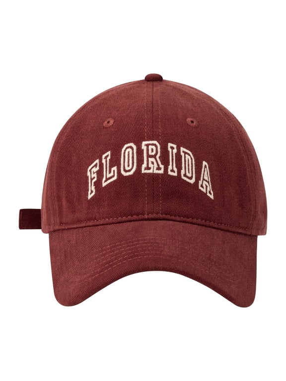 FLORIDA Letter Arch Embroidery Baseball Cap, Vintage Washed Off White Adjustable Casual Dad Hat