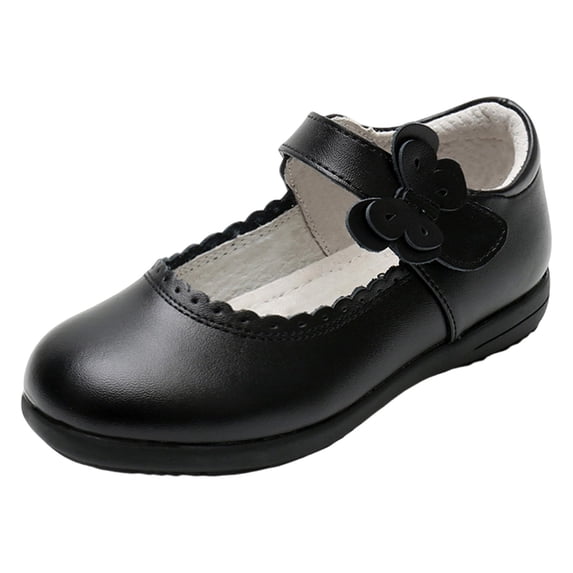 XFeng Girls Leather School Uniform Dress Shoes Bow Black Mary Jane Flats for Toddler/Little Kid/Big Kid,OTHER5,10.5-11 Years