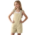 thumbnail image 1 of XFeng Girls Romper Sleeveless Adjustable Tie-Up Strap Short Jumpsuits Summer Clothes with Pocket 5-17 years,Khaki,11-12 Years, 1 of 5