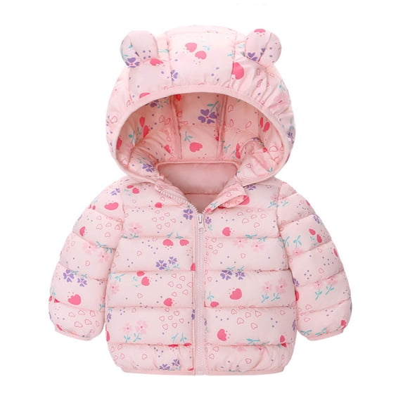 XFeng Infant Baby Girls Down Jacket Winter Coat Soft Hooded Coat With Ears Warm Thickened Outerwear Kids Clothing Pink Size 6-12 Months