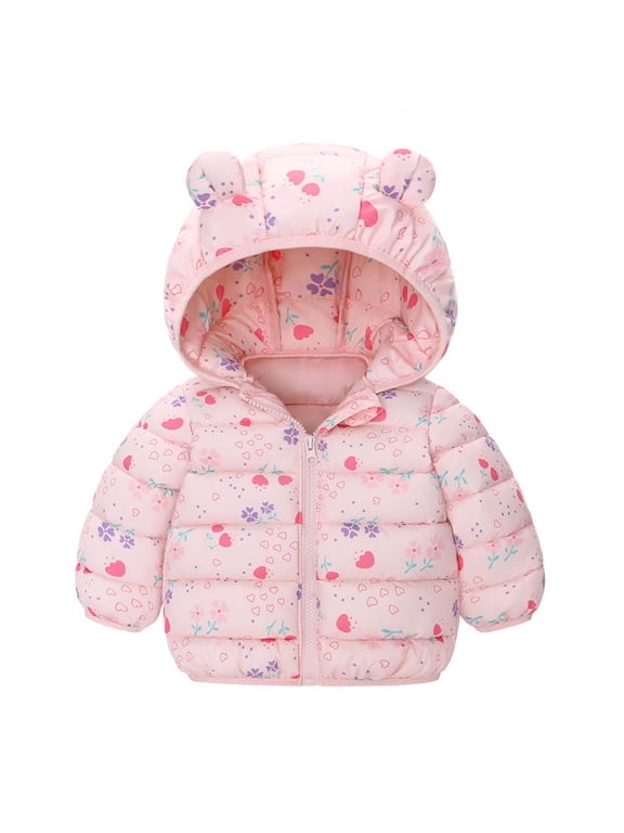 Infant Baby Girls Down Jacket Winter Coat Soft Hooded Coat With Ears Warm Thickened Outerwear Kids Clothing Pink Size 6-12 Months