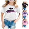 thumbnail image 1 of XFeng Kids Florida Palm Tree Graphic T-Shirt, Gradient Letter Coconut Tree Short Sleeve Casual Tee, 1 of 4