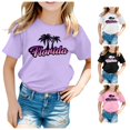 thumbnail image 1 of XFeng Kids Florida Palm Tree Graphic T-Shirt, Gradient Letter Coconut Tree Short Sleeve Casual Tee, 1 of 4