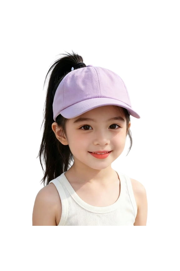 ,Kids Outdoor Casual Half Dome Visor Hat Solid Color Curved Brim Ponytail Cap,Purple,One Size