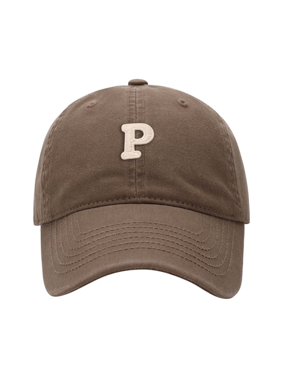 Letter P Embroidery Baseball Cap, Vintage Washed Army Green Adjustable Casual Dad Hat