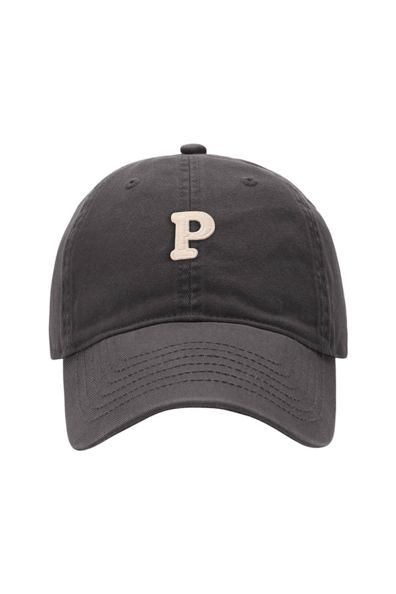 Letter P Embroidery Baseball Cap, Vintage Washed Burgundy Adjustable Casual Dad Hat