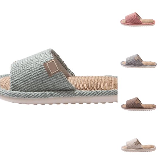 XFeng Men Linen Fabric Open‑Toe House Slippers Indoor Home Slides
