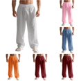 thumbnail image 1 of XFeng Men Linen Wide Leg Pants Drawstring Casual Trousers, 1 of 5